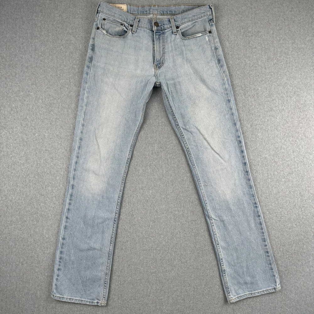 Hollister Jeans Men 32x34 Light Blue Slim Straight Denim Casual Low Rise Pants